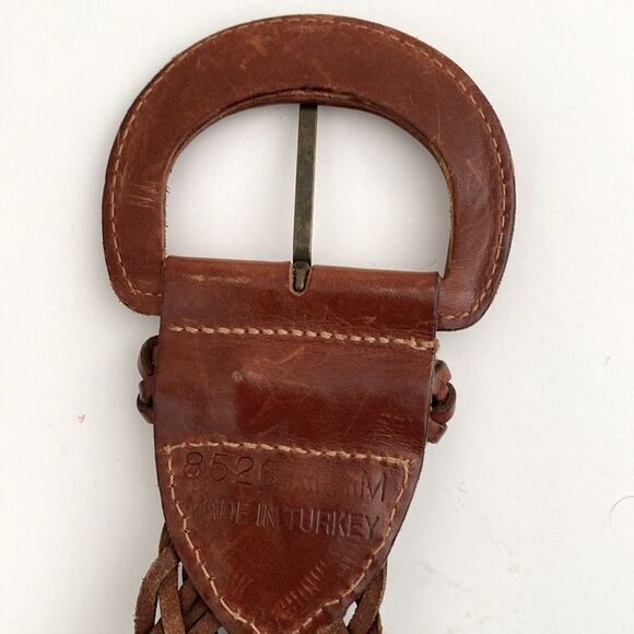 Vintage Brown Braided Leather Belt size max W 32”  2.25” wide Boho Preppy Beach - Picture 3 of 7